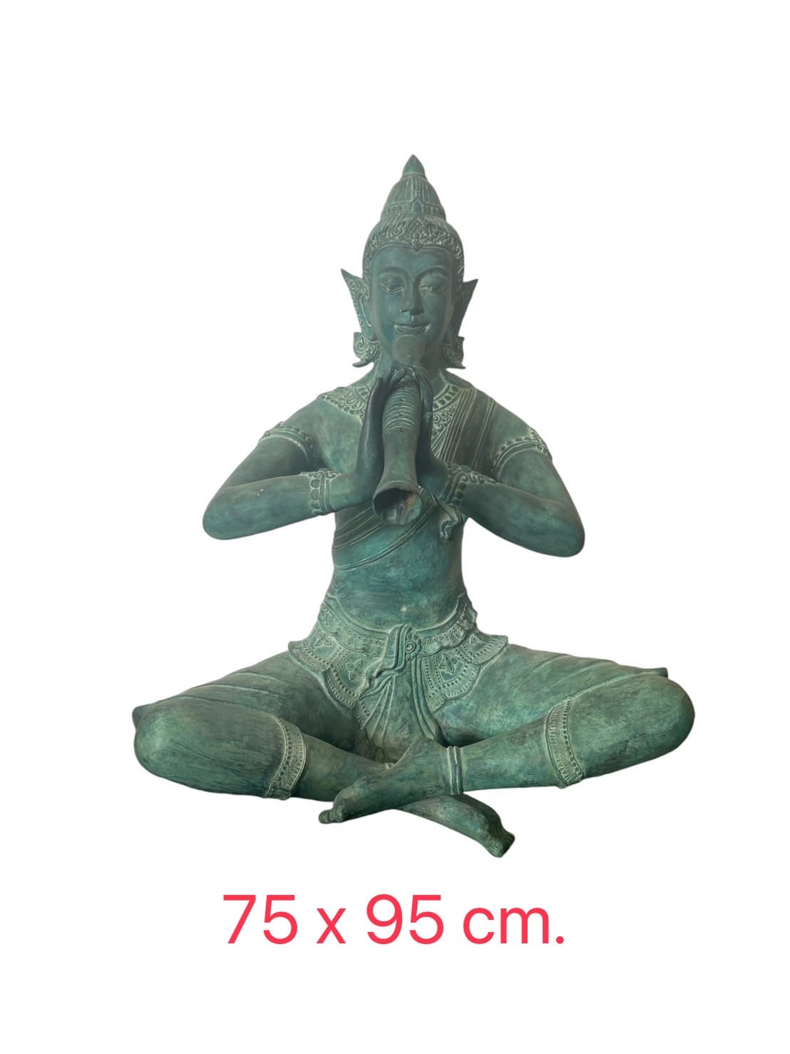 Große Flötenspieler-Statue aus Messing mit grüner Patina, kunstvolle Dekofigur für Garten und Innenbereich, 75 x 95 cm