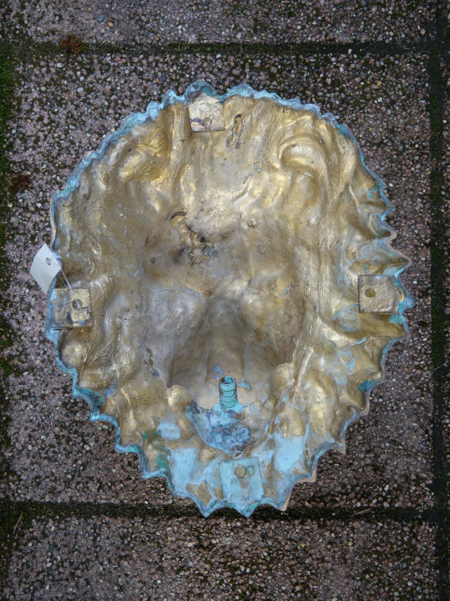 Edler Löwenkopf-Wasserspeier aus Messing, für stilvolle Gartengestaltung und Brunnenanlagen.