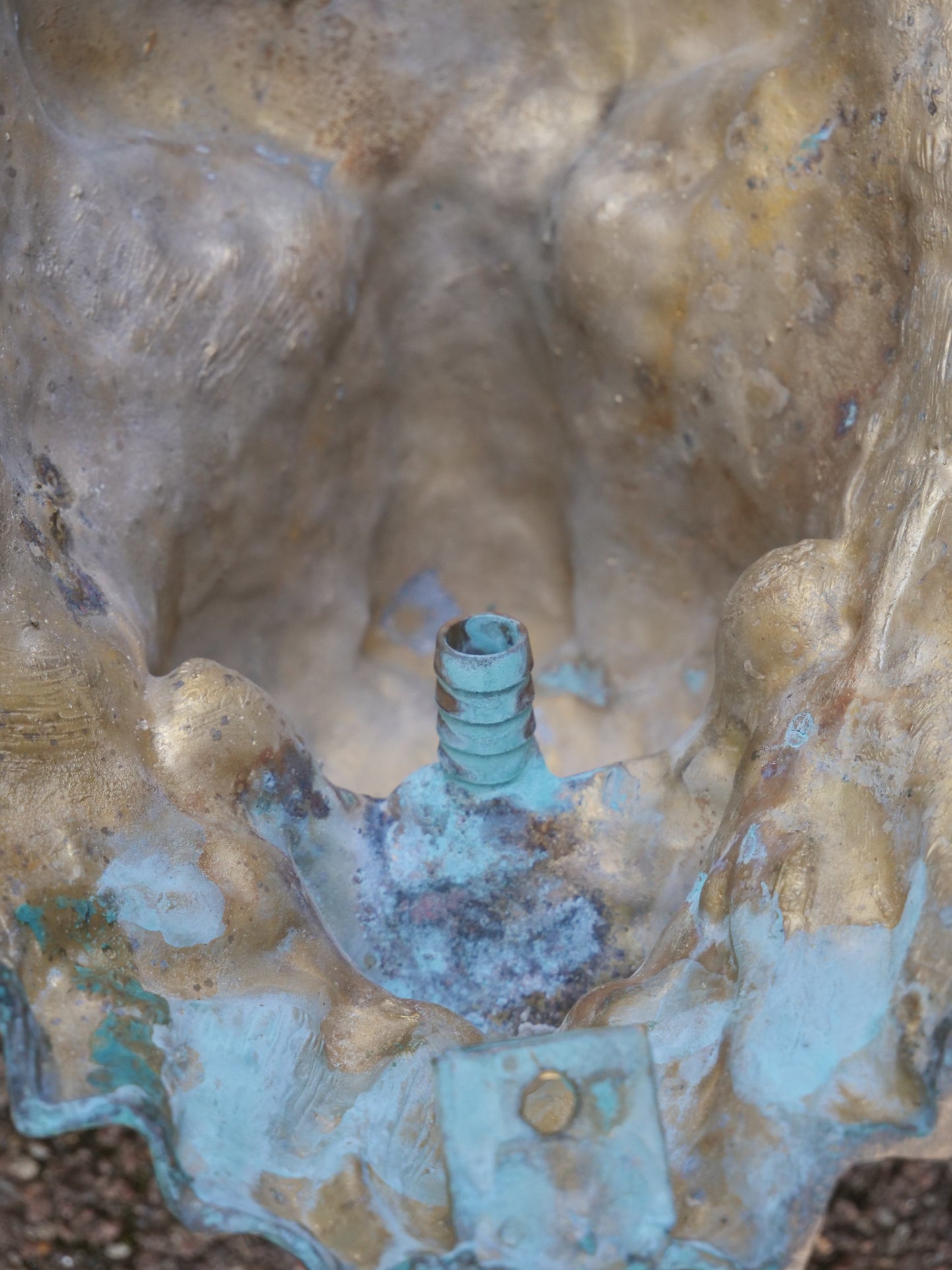 Edler Löwenkopf-Wasserspeier aus Messing, für stilvolle Gartengestaltung und Brunnenanlagen.